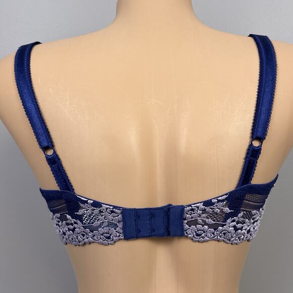 Wacoal Embrace Lace Bra Size 34DD Dark Blue Purple Unlined Underwire 65191 - Picture 4 of 7